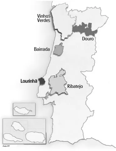 Figura 1.1. Mapa de regiões de produção de aguardente vínica com  Denominação de Origem em Portugal 