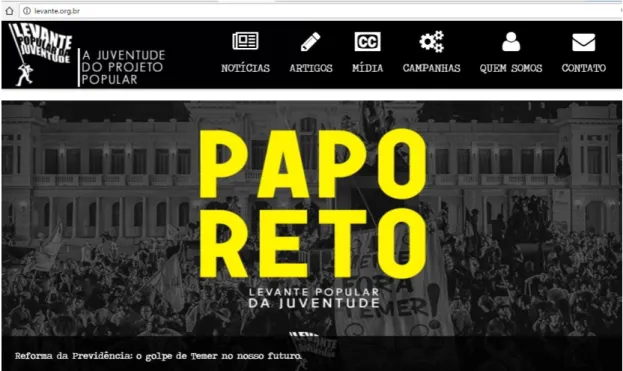 Figura 6: Página inicial do site do Levante Popular da Juventude acessado em 09 de março de  2017 