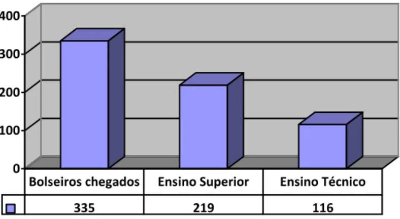 Gráfico 1: Distribuição dos bolseiros chegados a Portugal entre 2001 e 2002 