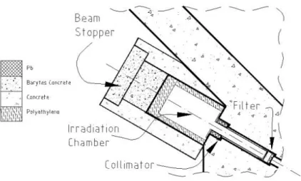 Figura 2.3. Tubo E4, feixe de neutrões rápidos do RPI. Filter: 0,7 cm de Boral (Al-B4C) e 4,0 cm de  Pb; Collimator: 27 cm de Pb para protecção biológica; 