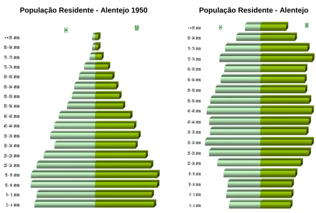 Figura 3- Pirâmide etária região Alentejo  CCDr Alentejo -Censos- INE 