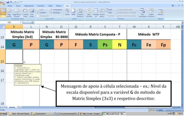 Figura 8 – Exemplificação da parte Grelha de análise, efetuada em Excel, para ser preenchida pelo  analista aquando da etapa 3