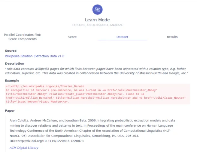 Figure 2.5: Army ANT learn mode descriptive explanation of the indexed dataset(s).