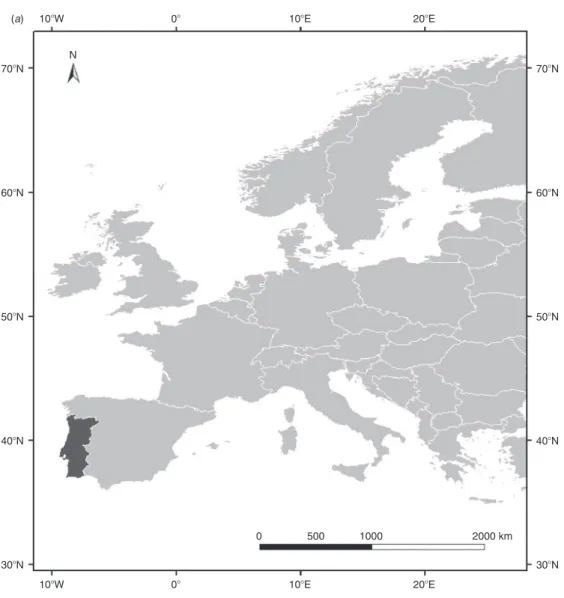 Fig. 1. (a) Location of Portugal in Europe and (b) CORINE 2006 land use and cover map (Caetano et al