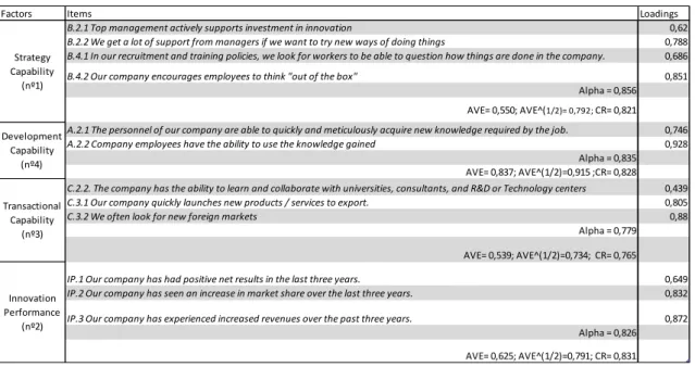 Table VIII Factor loadings, Cronbach Alphas, AVE and CR