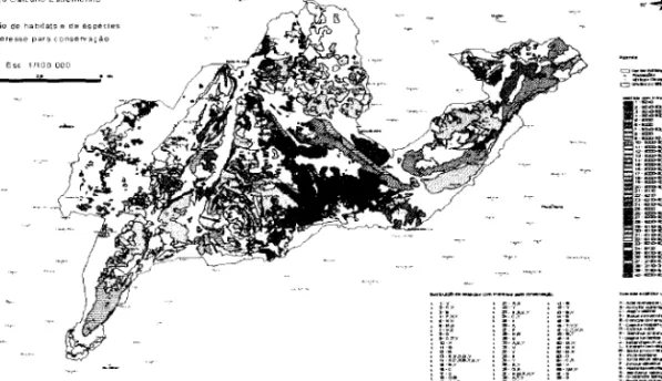 Figura 3.— Cartografía das habimais e das espécies do Sitio das Serras de Aire e Candeciros (ESPiRITO SAts’ro, 1999).