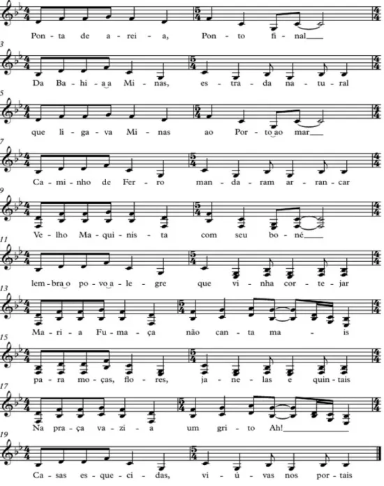 Fig. 4. Trecho da partitura vocal de “Ponta de Areia”, de Milton Nascimento e Fernando Brant