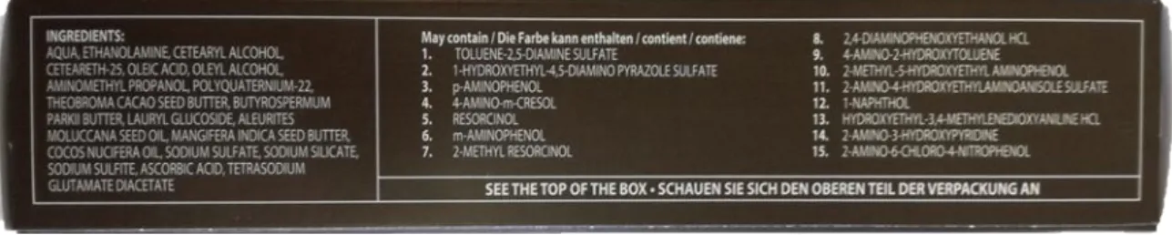 Figure 4.1 - Ingredients of Subrina Professional Hair Colour Cream ECHOES 