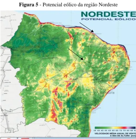 Figura 5 - Potencial eólico da região Nordeste 