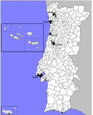Figure 2 – Spatial distribution of Portuguese RBSO per municipalities 