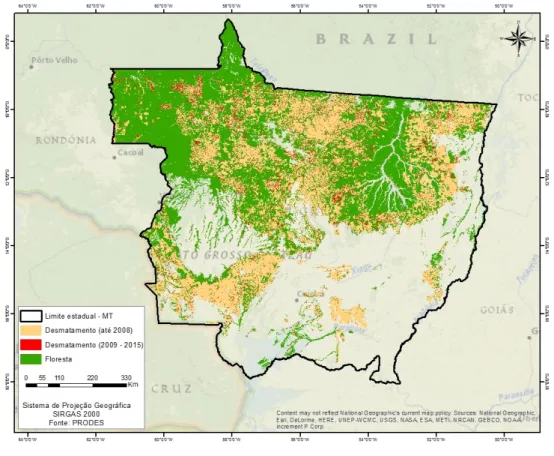 Figura 3 – Desmatamento acumulado identificado pelo PRODES no MT 