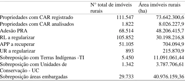 Tabela 2 – Informações do Sistema de Cadastro Ambiental Rural estado do Mato Grosso (2016) 