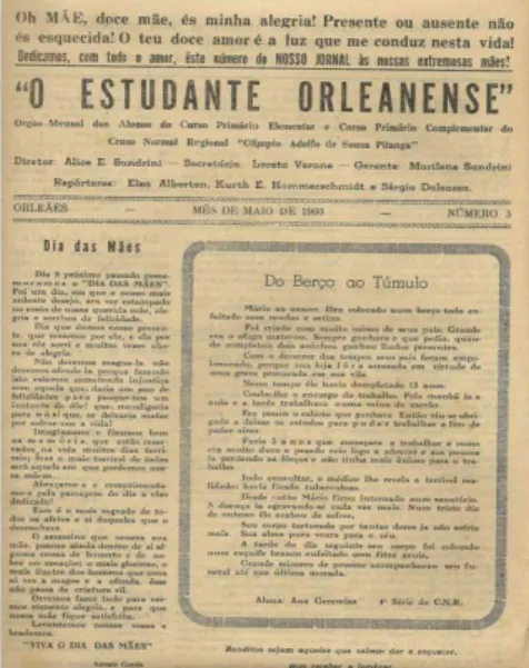 Fig. 2   Capa do Jornal Escolar O Estudante Orleanense (Maio de 1960) 