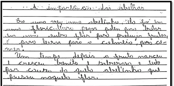 Figura 2: Imagem do texto produzido pela dupla E7/E21 para responder à pergunta ‘Qual é  o papel das abelhas na produção dos alimentos?’