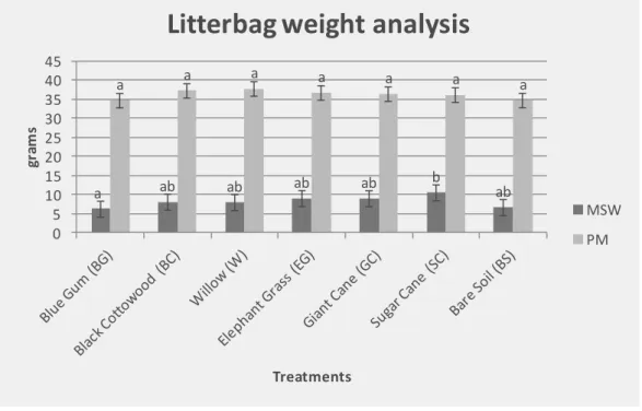 Figure 1: Weight lost in the residue litterbags after 1 year (grams)  461 
