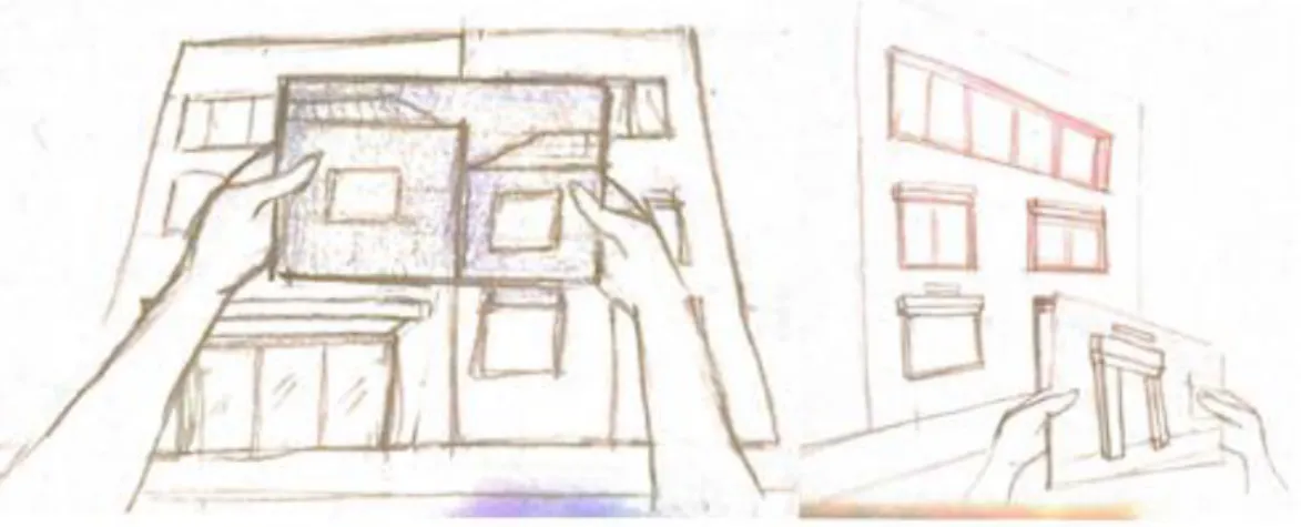 Figure 2. Low fidelity prototype/storyboard with a text  box,  visible  through  AR,  showing  relevant  information  about a specific object