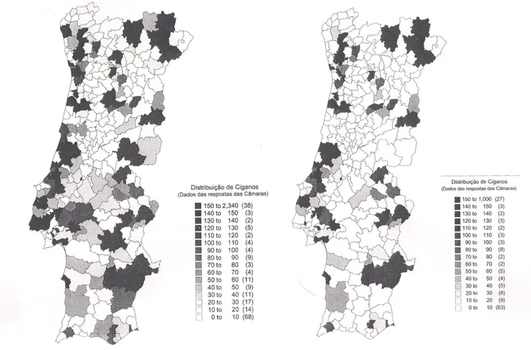 Figura 2 – Distribuição Sócio – Espacial dos ciganos em Portugal, 1997 