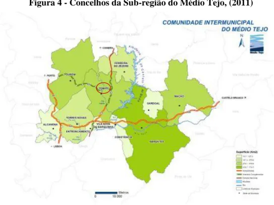 Figura 4 - Concelhos da Sub-região do Médio Tejo, (2011) 