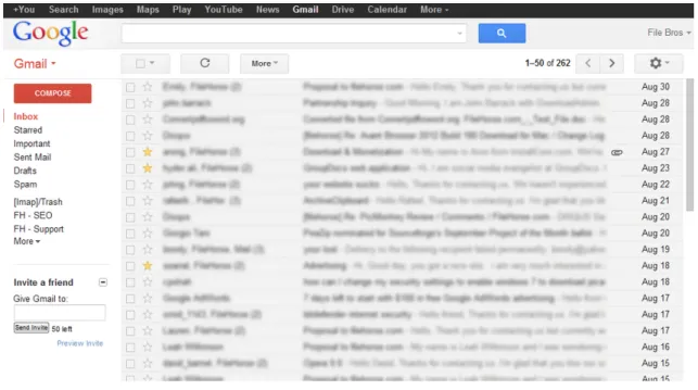 Figura 3.2: Captura de ecrã da aplicação Web do serviço Gmail