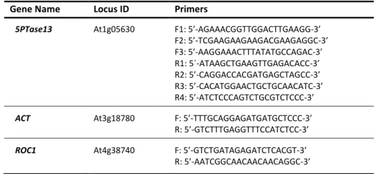 Table 2. Gene-specific primers used in the analysis of the expression and splicing patterns of the Arabidopsis  5PTase13 gene 
