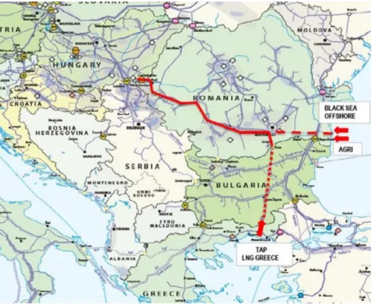 Figure 5 – The Romanian part of the BRUA pipeline with a possible future connection to the Black  Sea