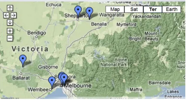 Figure  1  –  Map  with  different  locations  of  different  campuses  of  university  of  Melbourne  (adapted  from  The  University  of  Melbourne,   http://brand.unimelb.edu.au/global/contact-maps.html) 