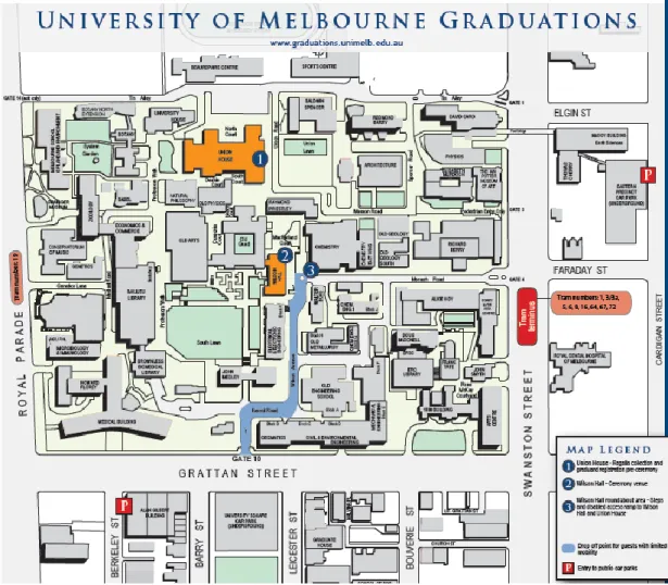 Figure  3  –  Melbourne  University  Parkville  campus  map  (adapted  from  The  University  of  Melbourne, 