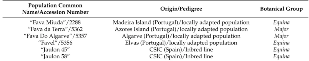 Table 1. V. faba accessions representing the two botanical groups.