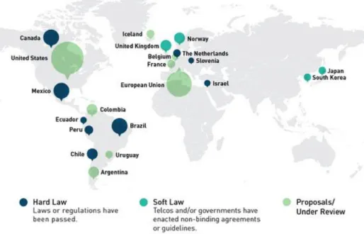 Figura 1 - Mapa das regulações sobre neutralidade da rede no mundo  Fonte: ONG Acess Now 