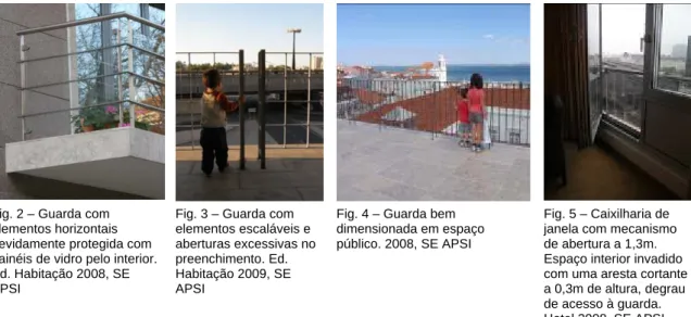 Fig. 3 – Guarda com  elementos escaláveis e  aberturas excessivas no  preenchimento. Ed