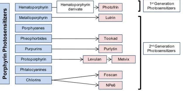 Figure 2.6 Classification of porphyrin-based photosensitizers molecules. 