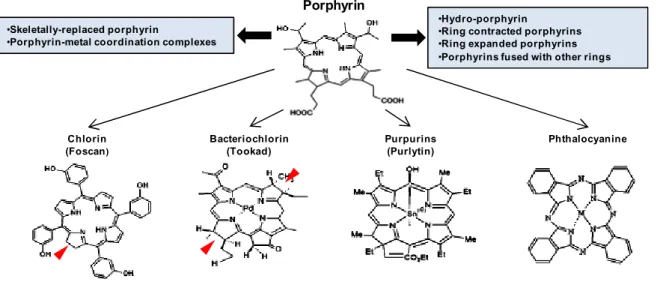 Figure 2.7 Chemical structure of porphyrin-derived sensitizers (►- reduced). 