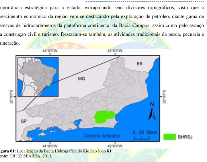 Figura 01: Localização da Bacia Hidrográfica do Rio São João RJ  Fonte: CRUZ; SEABRA, 2013