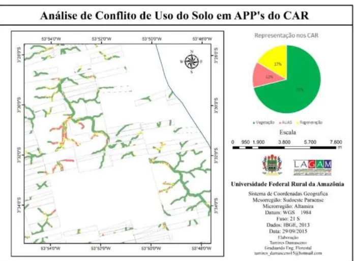 Figura 5. Mapa de representação das classes dentro da APP presentes nas propriedades com registro de CAR da Bacia  do Rio Peixe, Uruará-PA (2015)