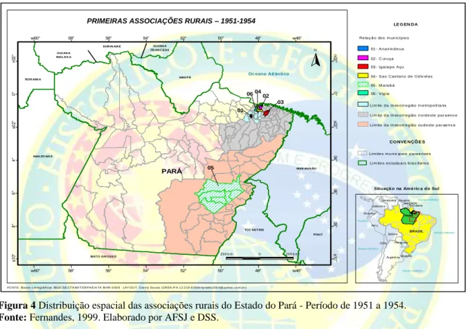 Figura 4 Distribuição espacial das associações rurais do Estado do Pará - Período de 1951 a 1954