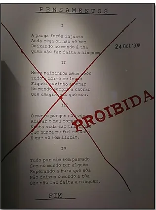 Figura 2: Poema de Frutuoso França censurado pela PIDE em 1938. Fonte: Museu do Fado. 
