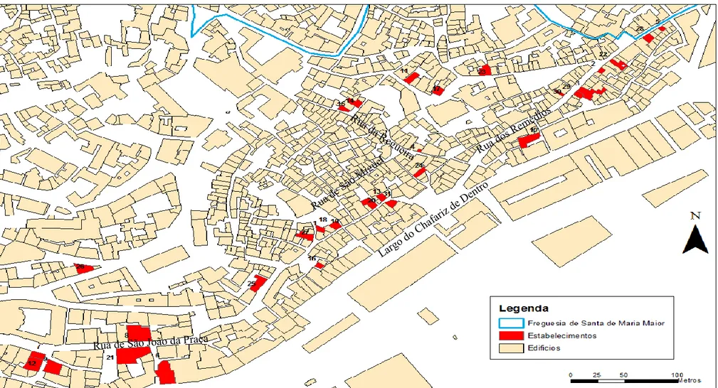 Figura 11: Localização dos estabelecimentos com espectáculos de fado no bairro de Alfama