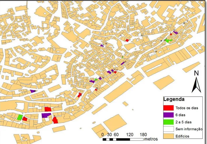 Figura  12:  Localização  dos  estabelecimentos  por  ocorrência  de  espectáculos  de  fado  no  bairro  de  Alfama