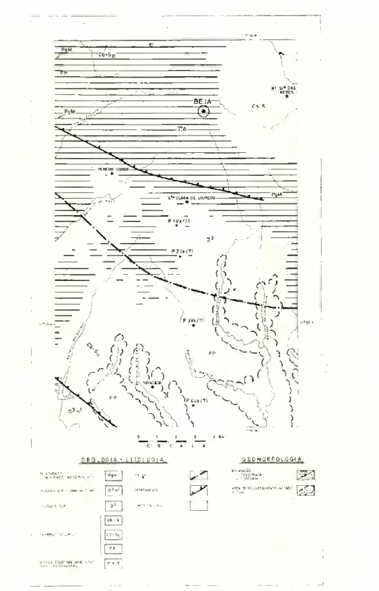 Fig. 1 — Esboço geológico-geomorfológico da região onde se situam  os perfis de solos estudados