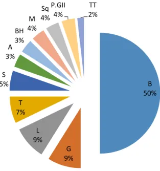 Fig. 3. Fórmulas contendo isefet: proveniência e frequência relativa 