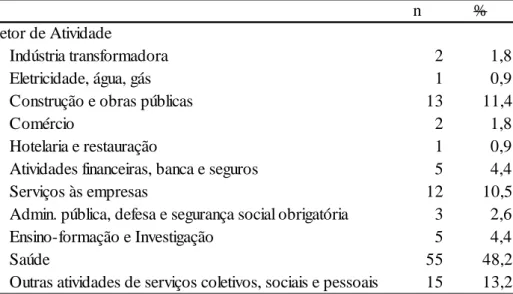 Tabela 15. Distribuição do sector de atividade 