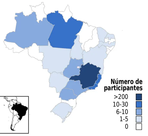 Figura 1. Regiões do Brasil amostradas e não amostradas.
