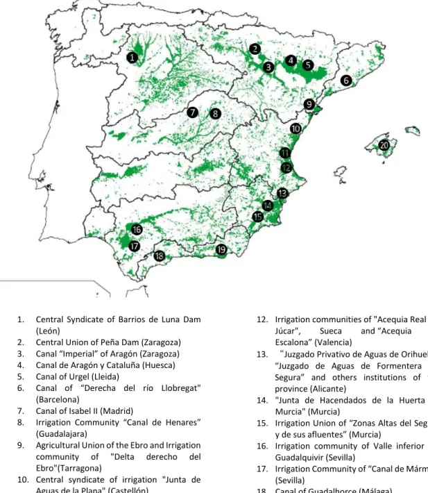 Figure 1. Irrigations lands in 1997 and position of some important LIAs. 