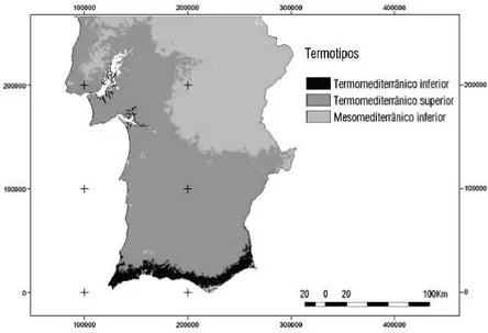 Figura 8 – Termotipos dominantes no sul de Portugal segundo a classificação de Rivas-Martínez  (2005)