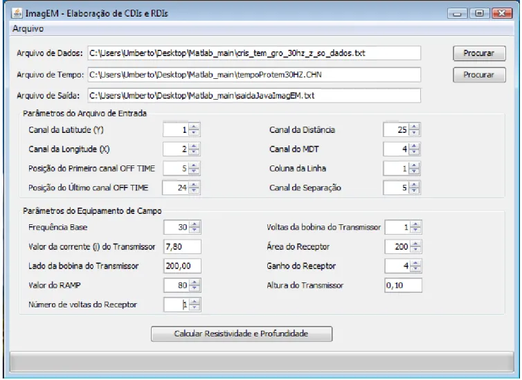 Figura 6: Interface de usoário do ImagEM. Na figura temos os dados de entrada e o arquivo de saída; 