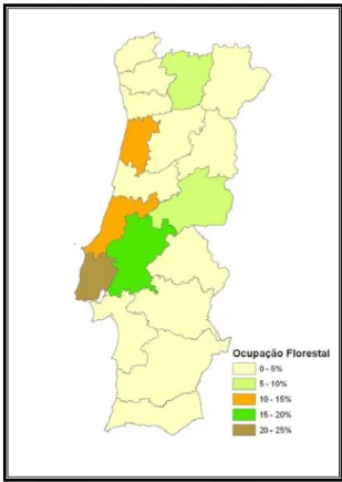 Figura 1 - Distribuição da área de pinhal por distritos administrativos segundo a Carta Agrícola e  Florestal de 1910 (Adaptado de Radich e Alves, 2000) 