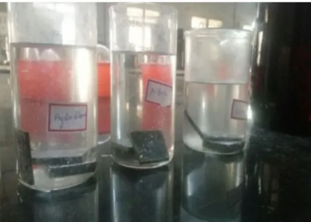 Figure 3. Corrosion test – specimen immersed in acid solution. Figure 4. Weight loss ratio of Sulphuric acid treated samples.