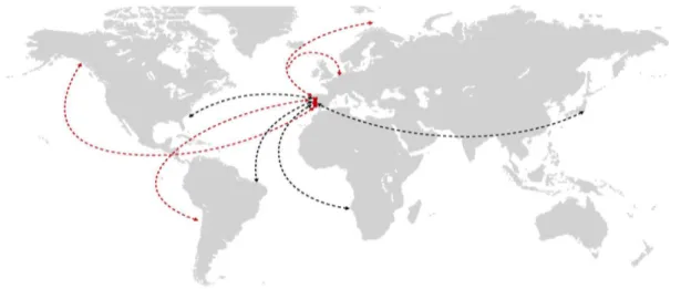 Figura    6:  Actuais  rotas  do  comércio  marítimo  mundial,  e  perspectivas  das  potenciais  novas  rotas proporcionadas pelo alargamento do Canal do Panamá