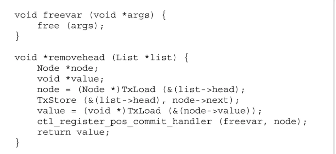 Fig. 8. Linked list removehead() operation with handler system support 