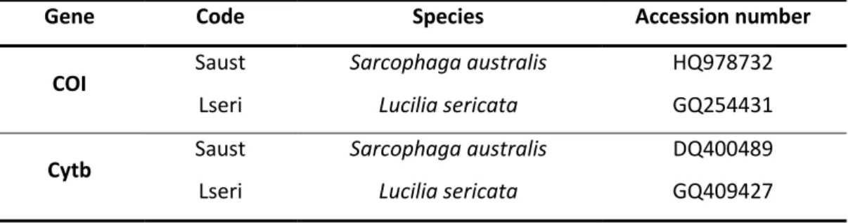 Table 3. Code and accession numbers of the specimens used as outgroup. 